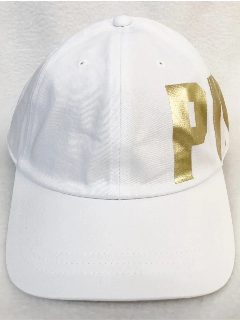 PINK Victoria's Secret  WHITE w/ GOLD LOGO Baseball Hat Snapback Cap | OSFM